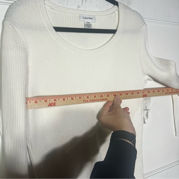 Calvin Klein Scoop Neck Sweater Long Sleeve Ribbed Winter White Size 1X NWT - Picture 5 of 9